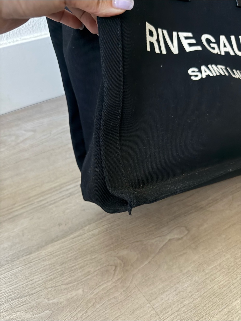 Saint Laurent Black Canvas Rive Gauche Tote with White Logo - Picture 2 of 11